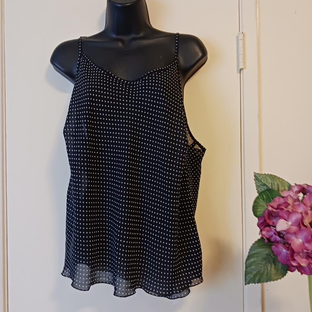 Notations Woman 1X top blouse black color white dots sheer and cool